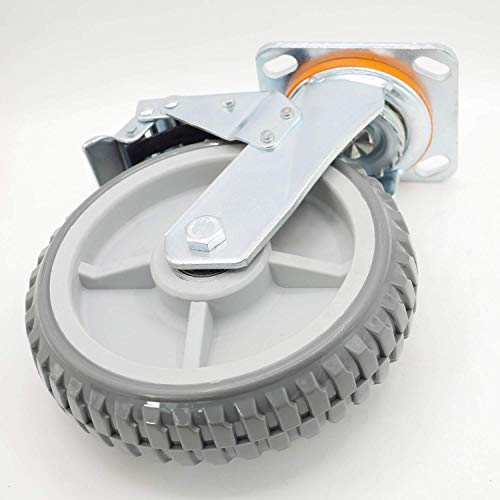 Casoter 8" Gray Swivel Caster Wheel W/Safety B6 Dual Locking Brake, Polyurethane Pu Wheel With Tyre Veins Industrial Heavy Duty Caster, Double Ball Bearing Moving Silent 770Lbs Load Capacity #TOP6