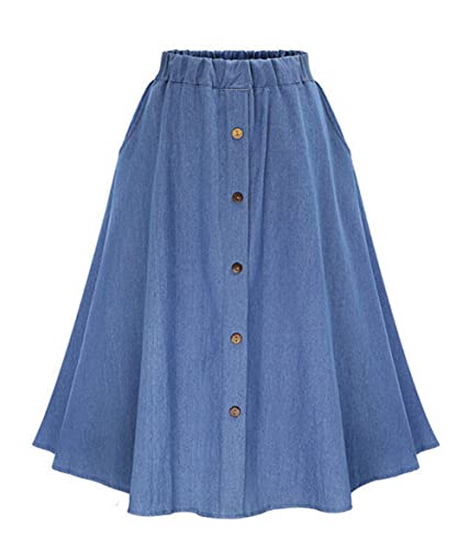 CHARTOU Womens Stretchy High Waist 5-Buttons Front A-Line Flowy Midi Skirts