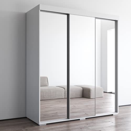 Aria 3 Door 71" Wardrobe (White With All Mirror) #TOP2