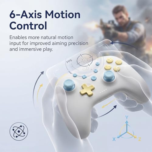 Image of Aolion gaming ROCOCO Wireless Controller Compatible with Switch 2 /Switch /OLED, Hall Effect Joysticks, Bluetooth Gamepad for PC /iOS /Android, Cute Pastel Design, Turbo, Dual Vibration