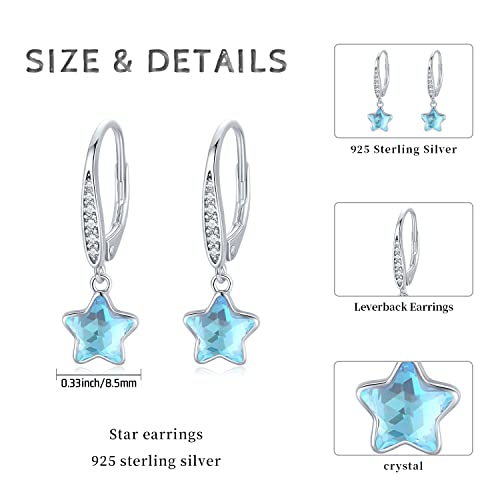 Star Moonstone Earrings For Women Girls S925 Sterling Silver Hypoallergenic Star Earrings Drop Dangle Teardrop Leverback Earrings Jewelry Gifts #TOP1