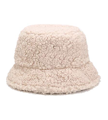 Newfancy Women Girls Winter Bucket Hat Curly Faux Fur Shearling Lambskin Fisherman Cap Warm Hat Beige #TOP2