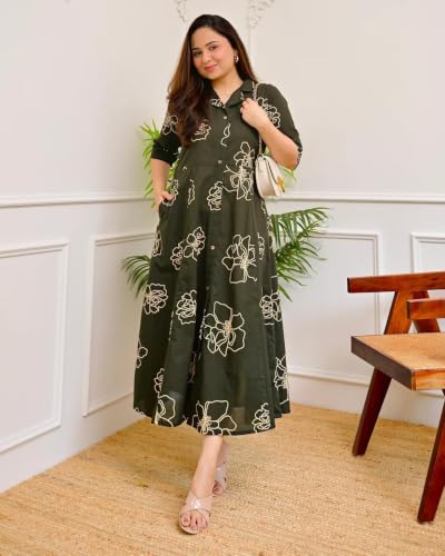 Image of Womens Printed Rayon Anarkali Shirt Collor Kurta for Girls Regular Fit Casual Wear Gown