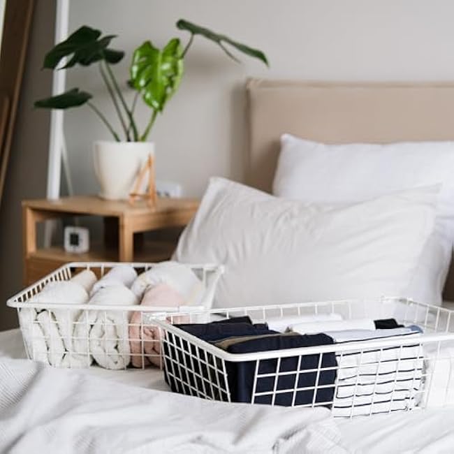 PATIKIL Kitchen Wire Basket, 2 Pack 11L 9W Pantry Organization Metal Storage Organizer Household Refrigerator Bin with Handles for Cabinets Closets Bedrooms, Black