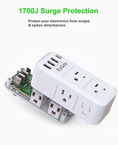 EyGde Extensión de Tomas Múltiples Protector Contra Sobretensiones 1700J con Enchufe Giratorio y 4 Puertos USB (1 USB C), Divisor de Tomas Giratorio de 3 Lados con 6 Tomas Espaciadas para Oficina y Hogar miniatura 5