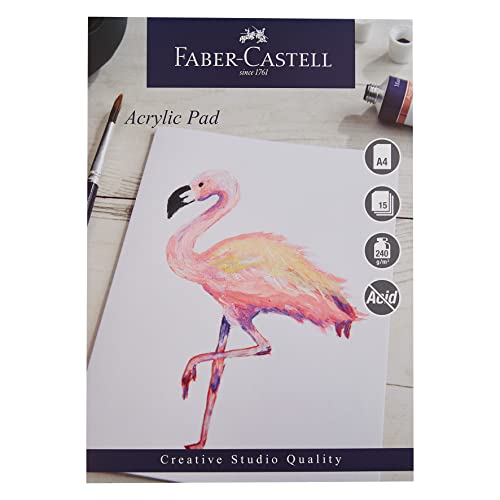 Faber-Castell Creative Studio Acryl-Malblock, A4, säurefrei, gummiertes Papier, 240 g/m², 15 Blatt für Acrylmalerei, Kunst, Handwerk, Zuhause und Schule
