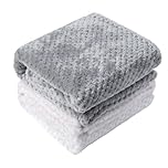 SLSON 2 Pack Pet Blankets for Puppies, Washable Dog Blankets for Small Dogs Pet Throw Blanke for Bed Covers, Couch, Sofa, Crate, Warm Soft Cat Blankets for Indoor Cats (Grey and White)