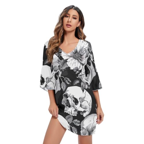 Robe de plage imprimé en mousseline fine au fini gris élégant et col V