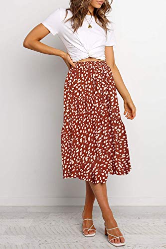 MEROKEETY Women's Boho Leopard Print Skirt Pleated A-Line Swing Midi Skirts