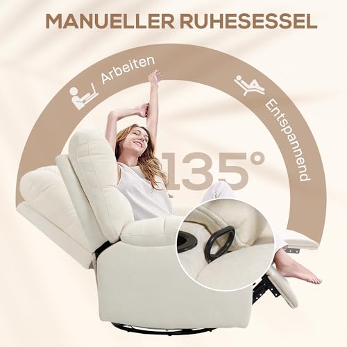 HOMCOM Relaxsessel Fernsehsessel mit Liegefunktion, Schaukelfunktion, Drehbar TV-Sessel mit Fußstütze, Taschenfederkern und Becherhalter, für Wohnzimmer, Beige – Bild 5