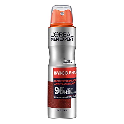 L'Or?al Men Expert Invincible Man Antiperspirant Deodorant Spray with 96H Non-Stop Dry Protection 150 ml (Pack of 6)