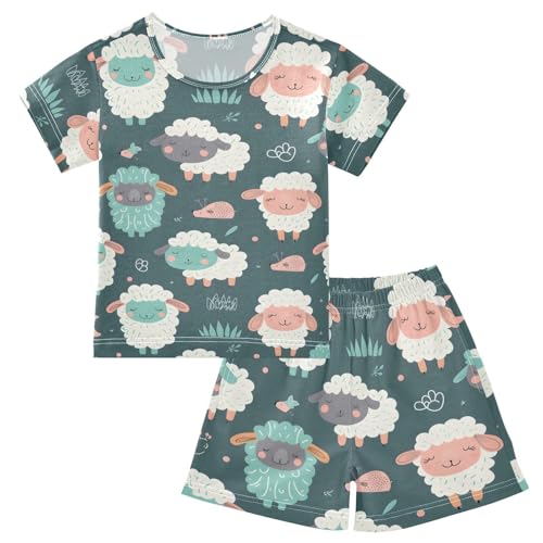 ALAZA Sheep Green Pajamas Short Sleeve 2 Piece Sleepwear Top and Bottom Pajama Set Unisex