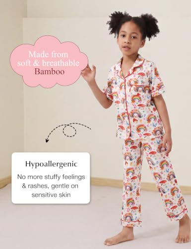 Image of Bamboo Viscose Girls' Sleepwear Short Sleeve Button Down 2-Piece Girls' Pajama Sets