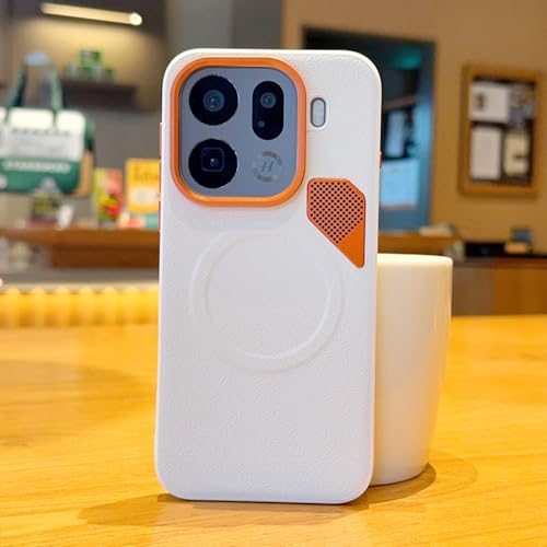 Image of for Oppo Find X9 Pro 5G Magnetic Case Leather Coated PC + TPU Phone Cover with Heat Dissipation Sheet - White