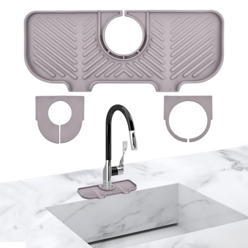 YILANJIN Silicone Faucet Mat Around Tap Sink Splash Guard Faucet Handle Drip Catcher Tray Faucet Sink Splash Guard Absorbent Mat With 3 Apertures Sink Protector for Kitchen Bathroom Counter - Image 3