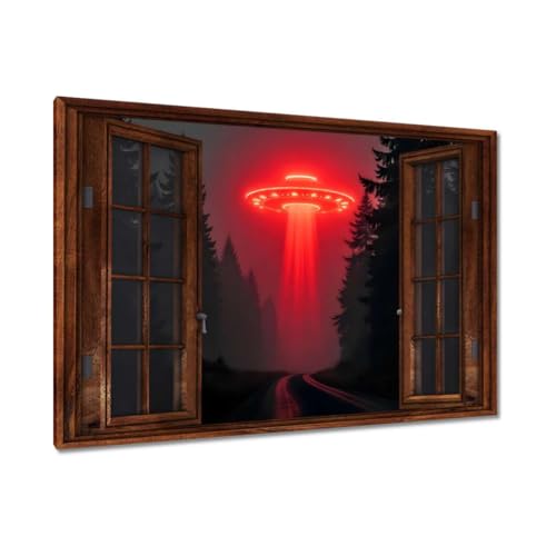 Toile vaisseau spatial OVNI 120x80 cm pour tableau salon et décoration murale futuriste