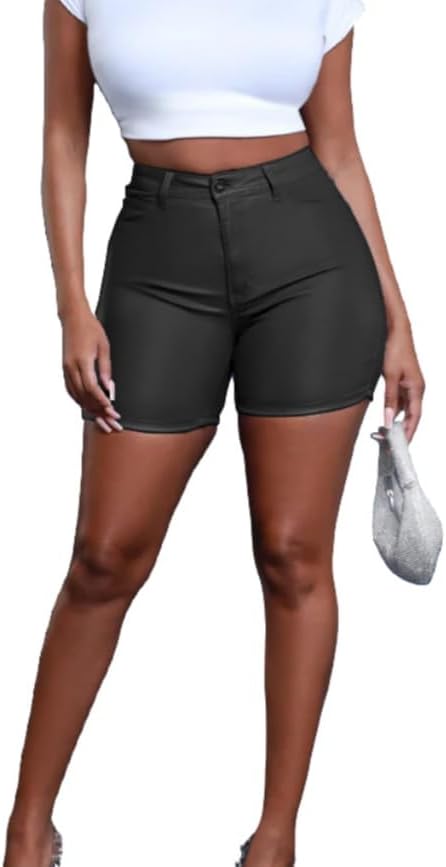 Zebaexf Women Sexy Leather Legging Shorts High Waist Faux Leg Stretchy Shorts PU Leather Pants - Image 5