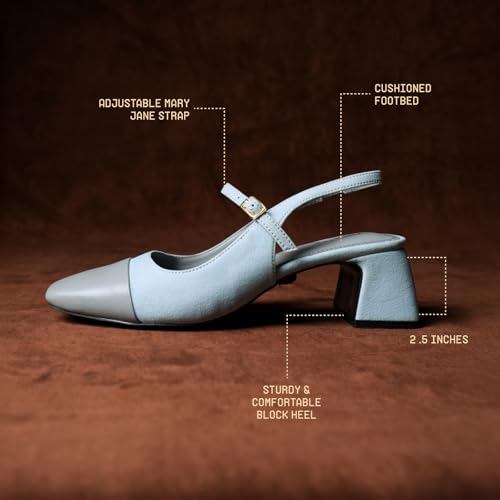 Image of Theater Women Twiggy Mary Jane Block Heel Sandals with Square Toe and Adjustable Buckle Slingback | Cushioned Comfort for Office & Formal Wear