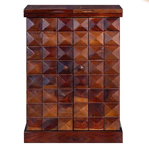 Image of Credenza Solid Sheesham Wood Wooden Bar Cabinet with Drawer Rack Wine Wisky Scotch All Type Hard and Soft Drinks Storage Cabinets for Home Living Room Honey Oak Finish Stylish Wooden Bar Cabinet
