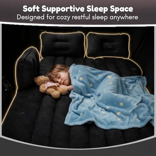 Image of Toy Imagine Car Inflatable Bed with Air Pump & 2 Pillows Quick Inflatable Back Seat Bed Car Bed for Kids, Travel, Trip, Camping, Picnic, Pool & Beach Universal Fit (Black)
