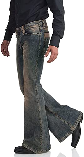 Men's Vintage Flared Leg Denim Jeans Classic Patchwork Bell Bottom Denim Pants3