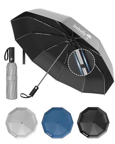 Image of ISABRELLA Umbrella for Women - 10-Rib Folding Umbrella with UV Protection, Black Coating, Wind & Rain Resistant, Safe Close Design, Durable, Lightweight, and Compact for Travel
