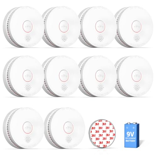 SITERWELL 10 Pack Smoke Detector, 10 Year Product Life Fire Alarm with Magnetic Fastening Kit, Smoke Alarm with Photoelectric Sensor and Low Battery Warning Function for House,UL217 Listed,GS509A