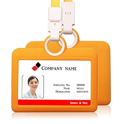 Porta badge orizzontale con cordino, in silicone, resistente, per carta d'identità, biglietti da visita, ufficio, colore: giallo