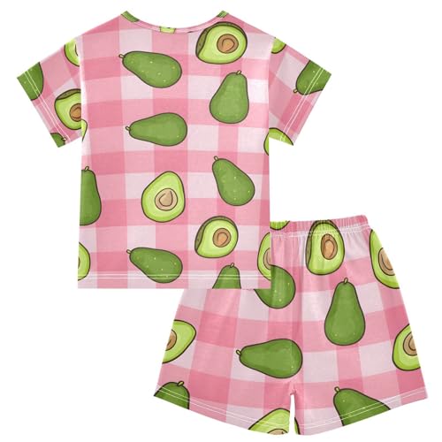 ALAZA Plaid Avocado Pajamas Short Sleeve 2 Piece Sleepwear Top and Bottom Pajama Set Unisex2