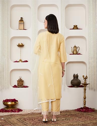 Image of Amazon Brand - Myx Women's Embroidered Kurta Pant Set with Dupatta (Available in Plus Sizes)