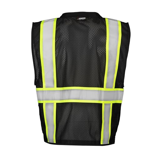 Kishigo Black Enhanced Visibility Men's Vest B100, Multi Pocket Mesh Hi-Vis Vest, Ultra-Cool Polyester, 6 Pockets, Zipper2