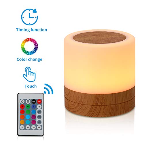 Nursery Night Light for Kids, USB Rechargeable Small Desk Lamp,13 RGB Colors & 4 Brightness & 1 Remote, Touch Bedside Cordless Table Lamp, Portable Night Lamp for Bedroom Living Room Home (Brown)