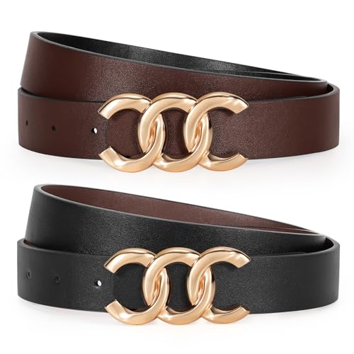 KASBAH Reversible Belts for Women Two-in-One Ladies Belt With Gold Buckle Womens Belts For Jeans Pants Dresses