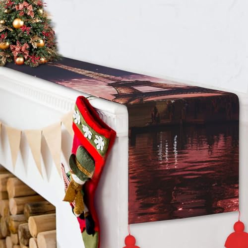 Chemin de table rose en faux lin, déco de table lavable et longue - 7