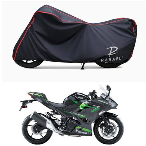 Image of Waterproof Bike Body Cover Compatible for | KawasaNinja 400 ABS BS6 | Taffeta Fabric, Red Piping Design, Bottom Elastic Fit | Dustproof, Sun UV & Rain Protection for All Bikes