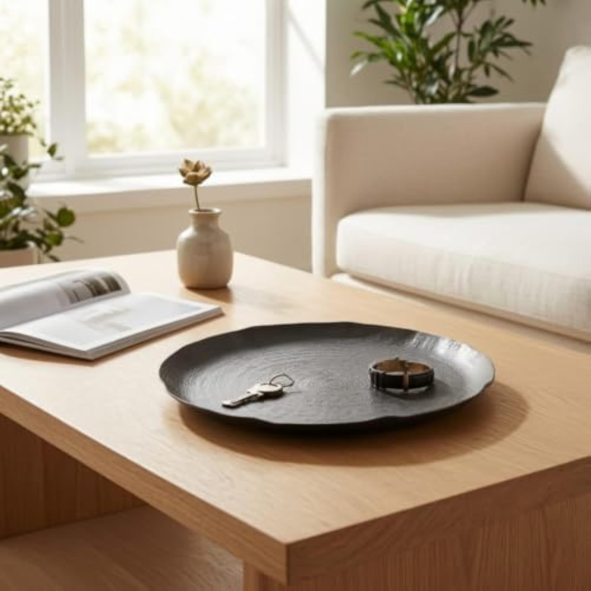 Ribbed Aluminum Decorative Tray for Console Table