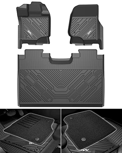 3W Floor Mats & Front Carpet Compatible for Ford F150 SuperCrew Cab 2015-2023, TPE All Weather Custom Fit 1st and 2nd Row Full Set Truck Car Liners, Black (Not Fit 2nd Row with Under-Seat Storage)