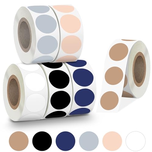 3000 Pezzi 25mm Bollini Adesivi Colorati, Etichette Adesive Rotonde Colorate, Rotolo Colori Stickers Rotondi Adesivi Colorati a Punti Etichette per Scuola Calendario Ufficio (500 Pezzi/Rotolo)