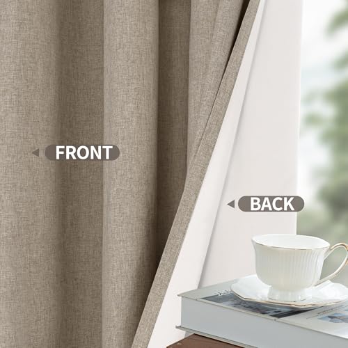 Image of YoungsTex Extra Wide Burlap Linen Blackout Curtains for Bedroom, Taupe Thermal Insulated Drapes Heat Blocking with Grommet for Living Room Window with White Backing, 2 Panels, 60 X 63 Inch