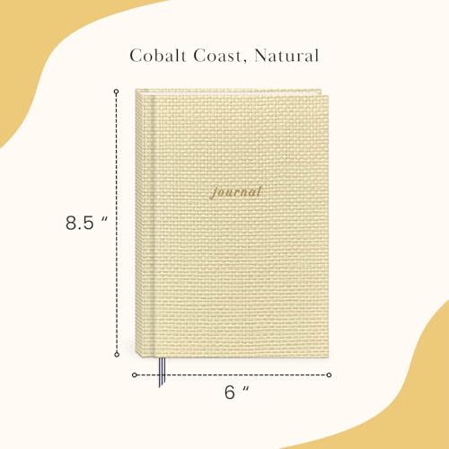 Image of Punch Studio Cobalt Coast 192 Page Woven Hardcover Journal with Gold Foil Accents and Ribbon Bookmark, 6 inch x 8.5 inch, Natural Sand