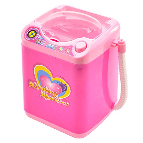 KRISMYA Mini Beauty Blender Washing Machine,Mini Pink Makeup Brush Cleaner Device Plastic Electric Automatic Washing Machine Sponge Cleaning Tool Toy for Girls Ladies