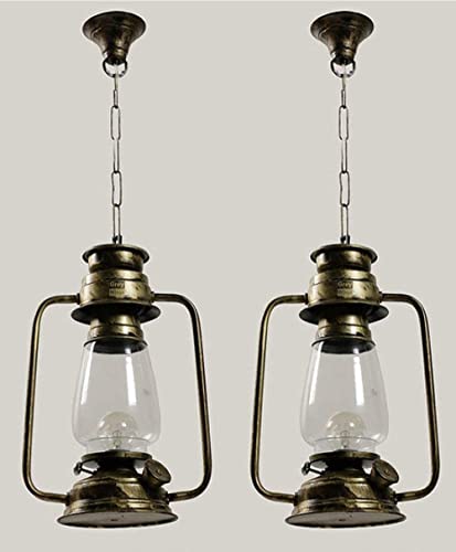 Image of Antique Brass Lantern Style Hanging Light for Ceiling, Vintage Pendant Lamp for Home Decor, Iron & Glass, Indoor Hanging Light, (Bulb Not Included) Pack of 1