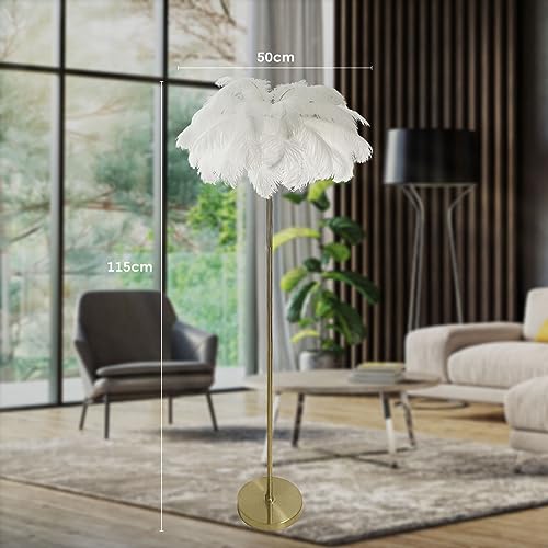 CCXXYGWJ Lampada da dimmerabile con Piume di Struzzo - Elegante Luce Artistica a LED con Piede - Elegante Lampada da Lettura ad Angolo per l'arredamento della Camera da Letto, Soggiorno, Ufficio,