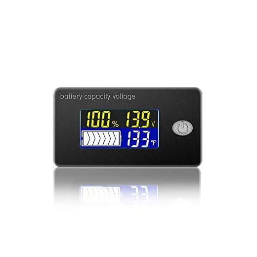 Voltímetro LCD Medidor de capacidad para batería de plomo ácido multifunción con indicador de temperatura de la batería, indicador de combustible Monitor de voltaje