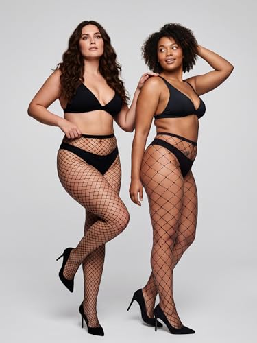 Image of URATOT 4 Pairs Plus Size Fishnet Cross Mesh Tights Sexy Fishnets Pantyhose Stockings Thigh High Stockings