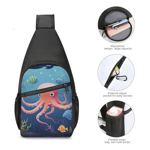 Bolso bandolera deportivo estilo Cartoon Octopus Fish blanco miniatura 5