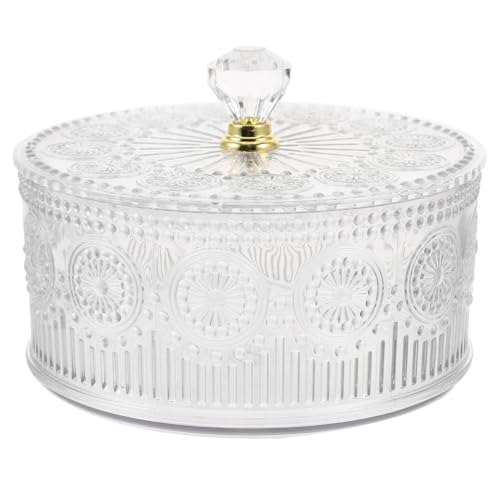 HOLIDYOYO Apothecary Jar with Lid Embossed Plastic Candy Cookie Bowl with Lid Decorative Jewelry Organizer Box for Home Party