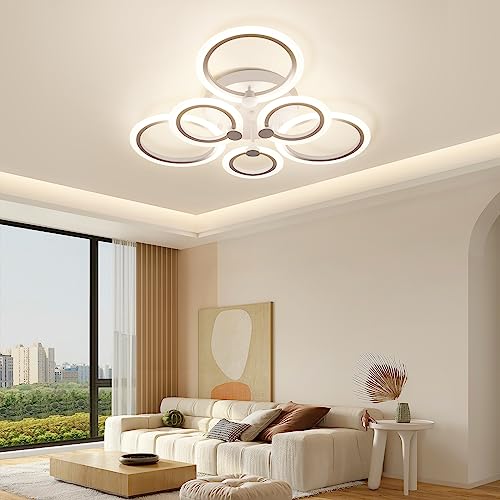 Seable Modern Led Ceiling Light,Dimmable 3 Colors 6 Rings Flush Mount Ceiling Light Fixture,3000K-6500K 81W White Close To Ceiling Light With Remote For Living Room,Bedroom,Laundry Room thumb #1