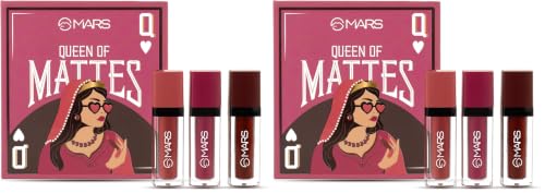 Image of MARS Queen of Mattes Liquid Lipsticks Box Set of 3 (13.5 ml) (ALL ROUNDER) | Smudgeproof & Transferproof | Intense Swipe Pigmentation | Long-Lasting Wear (Pack of 2)