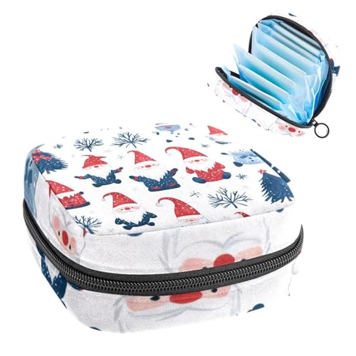 Portable Menstrual Pad Bags Large Capacity Sanitary Napkin Storage Bag First Period Kit for Girls Women Zipper Nursing Pad Holder Adorable Christmas Santa Gnomes Tree Snowflake